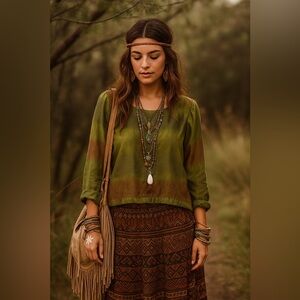 Vintage Silk Green and Brown Women's Top